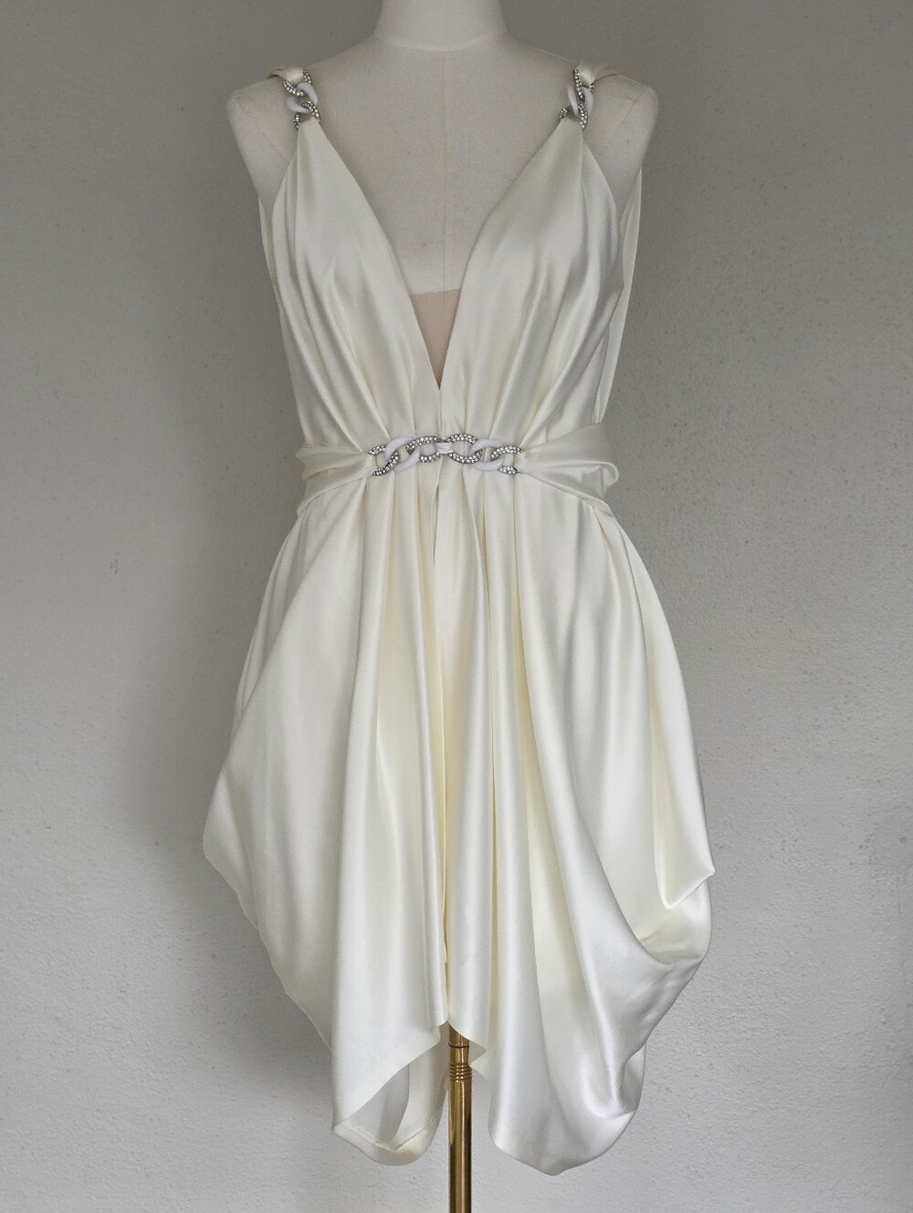 Vintage JIKI Monte Carlo Y2K Ivory Liquid Draped Bridal Resort Dress EU 42